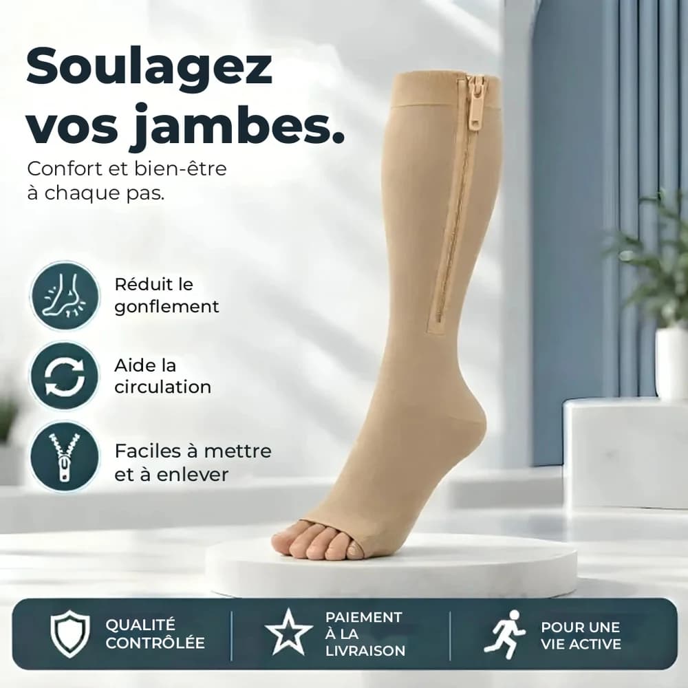 Bas de contention zippés : réduit le gonflement, aide la circulation, faciles à mettre