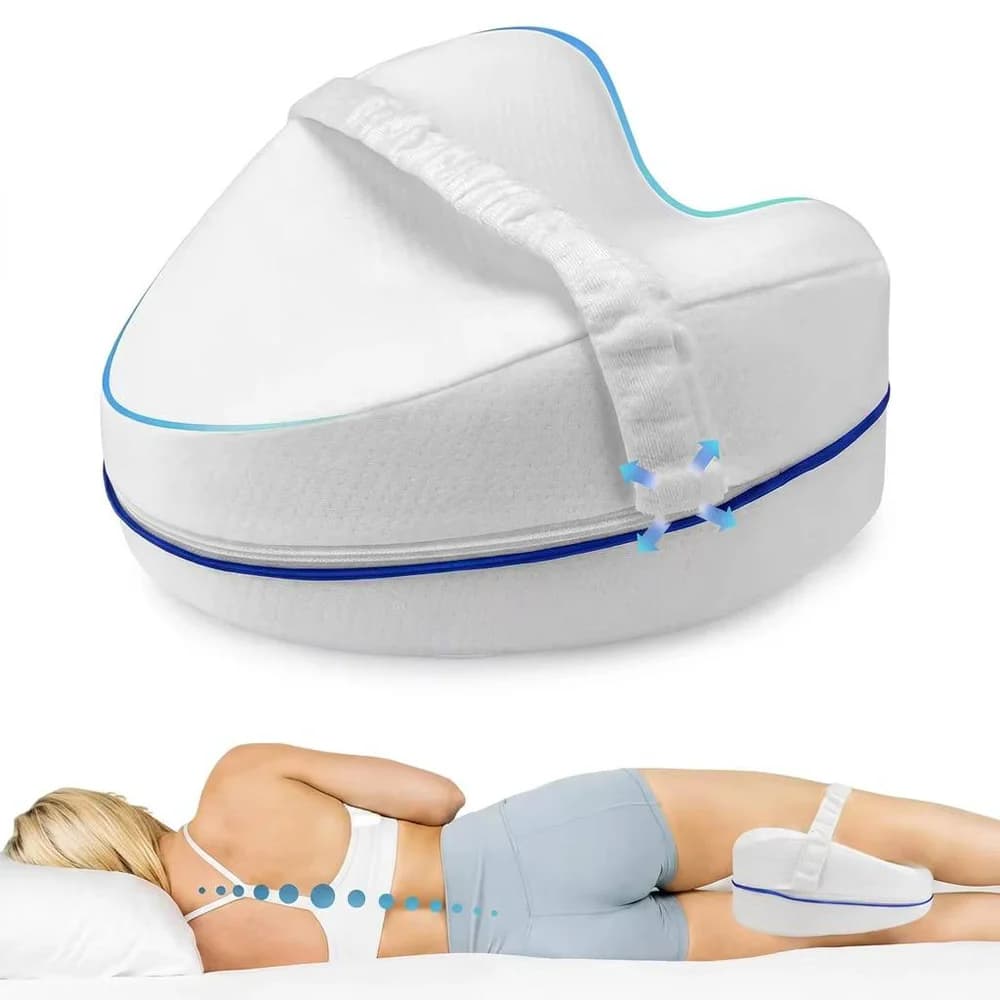 Coussin genoux ergonomique en mousse à mémoire de forme, avec sangle, glissé entre les genoux